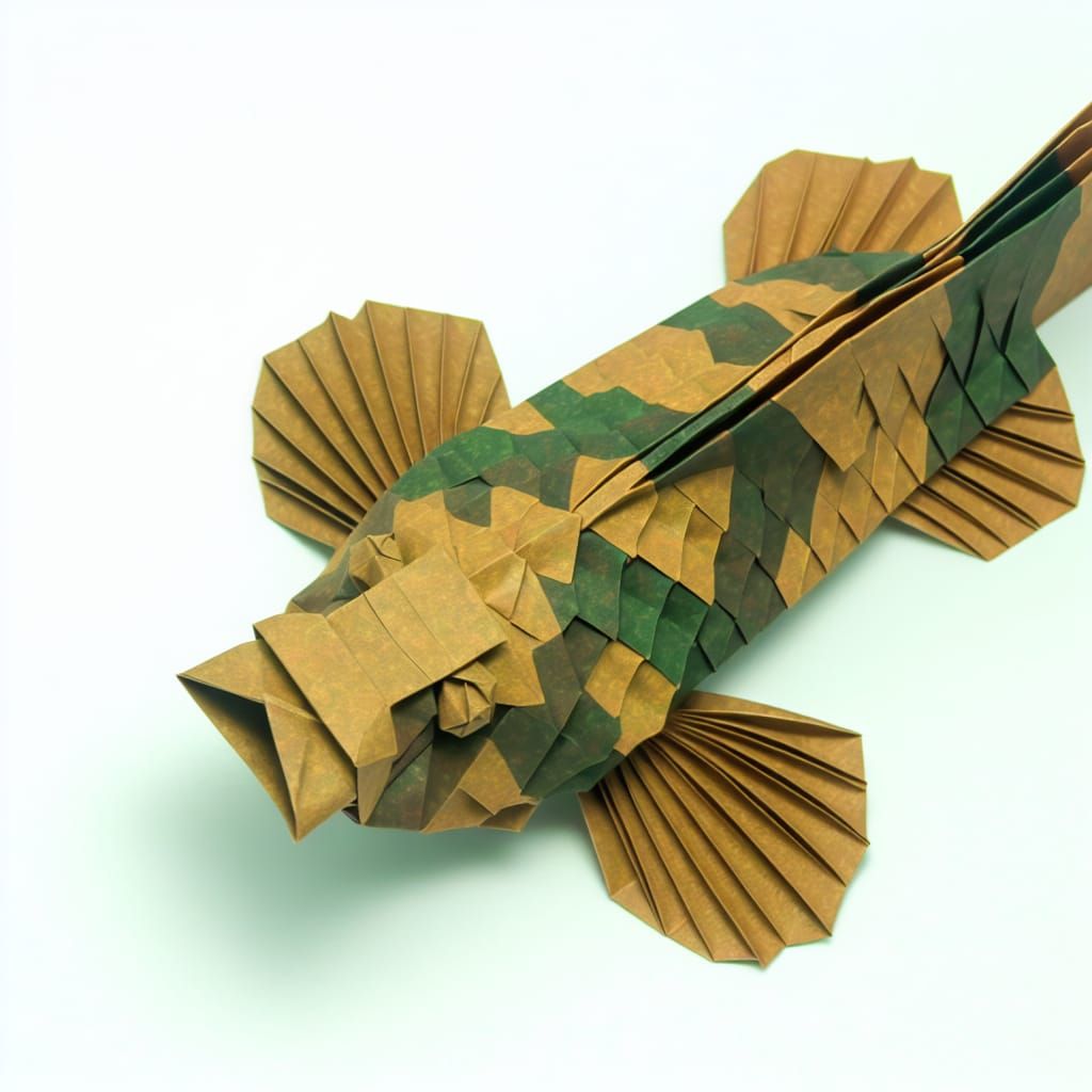 Origami Common Pleco Fish Art in Earthy Tones