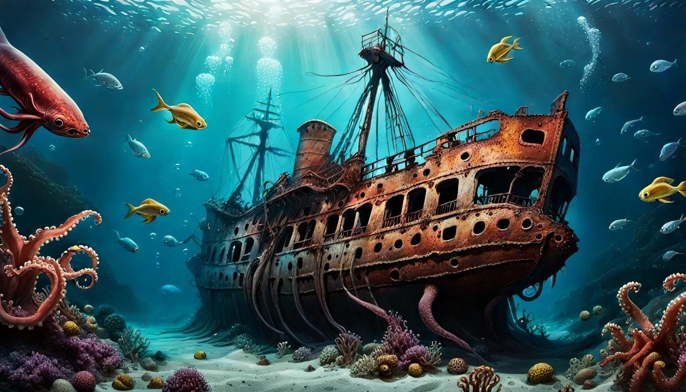 Lovecraftian Shipwreck Crushed by Giant Squid