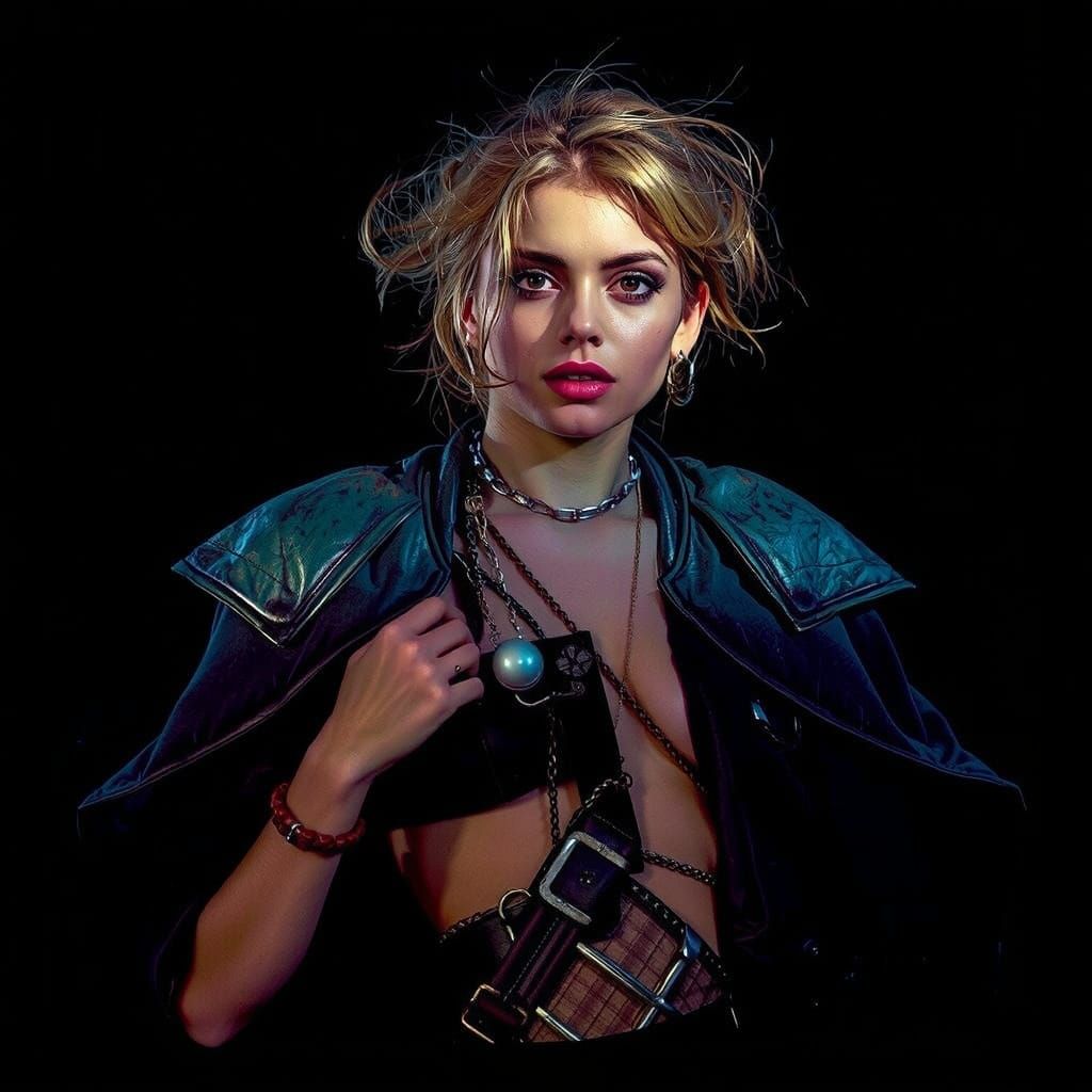 Rugged Glamour: Woman with Windswept Hair and Dramatic Light...