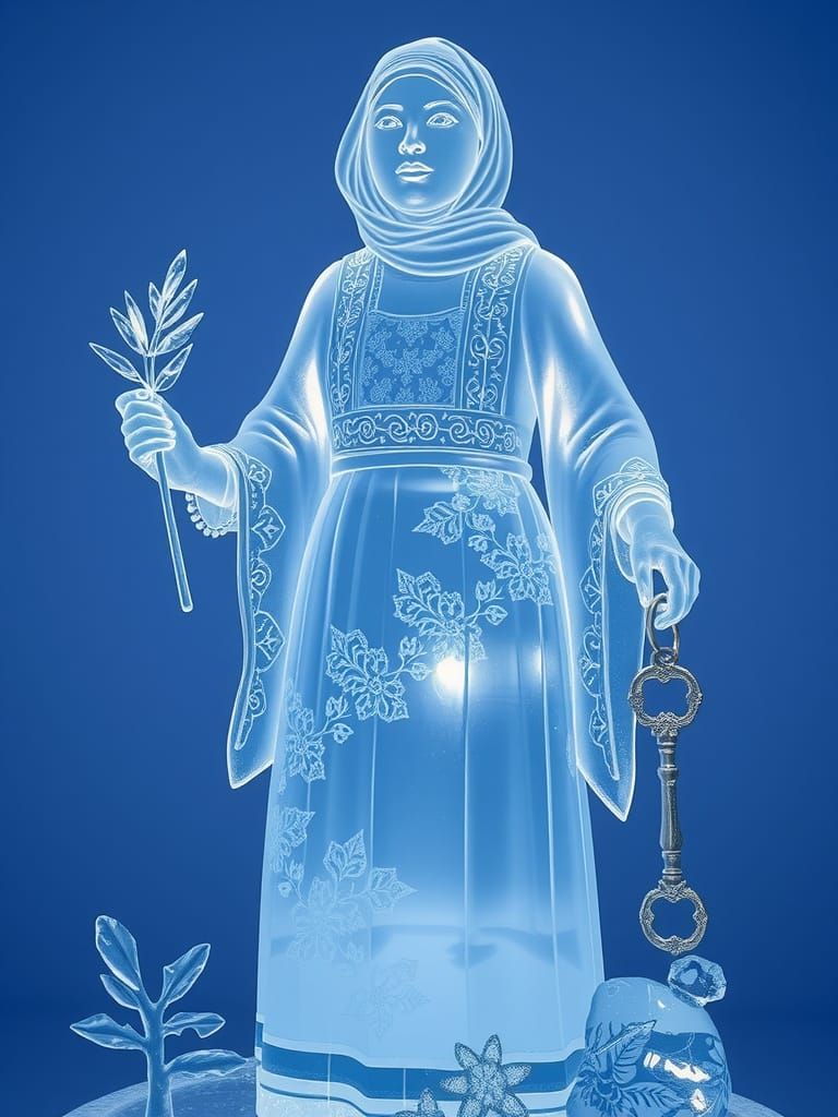 Palestinian Woman Ice Sculpture in Traditional Thobe and Kef...