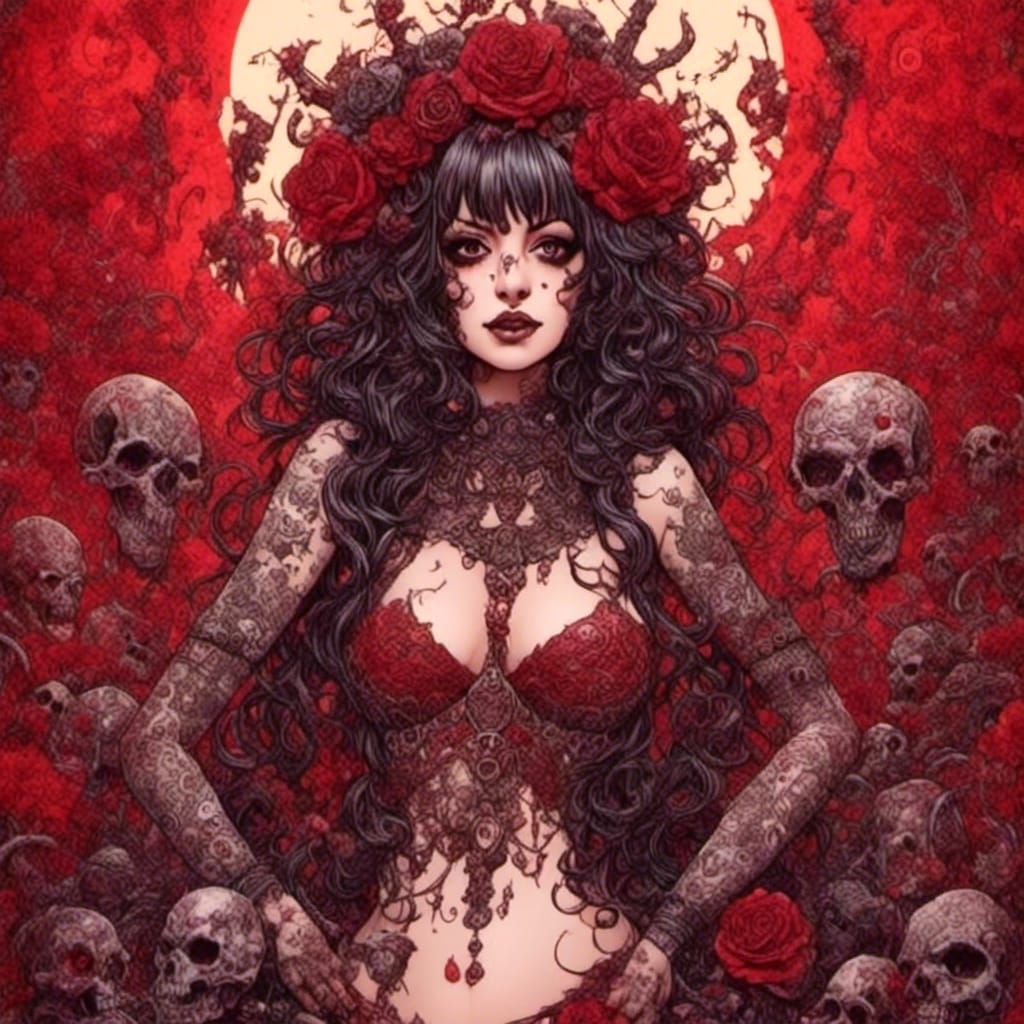 Gates of Hell in Rococo Horror Comic Style