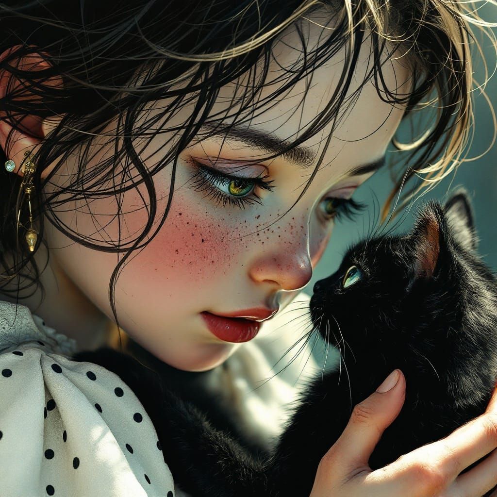 Girl and Cat Portrait in Comic Book Style