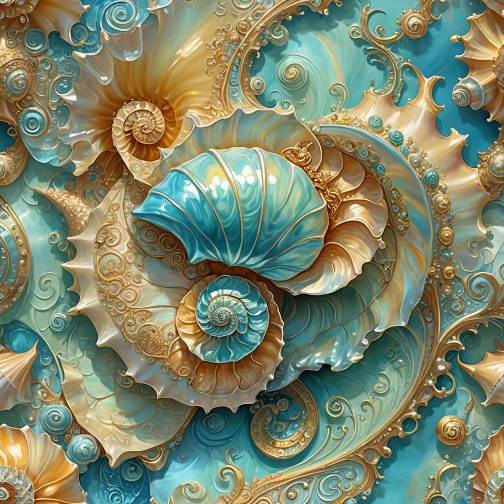 Delicate Conch Shell in Baroque Abstract Digital Art