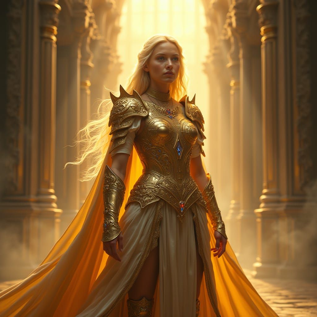 Golden Goddess in Radiant Cathedral Armor