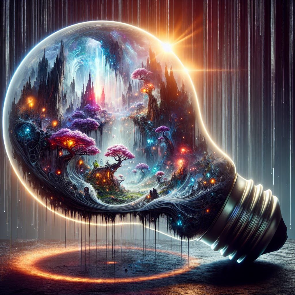 Ethereal Ecosystem Inside a Lightbulb: Hyperrealistic Concep...