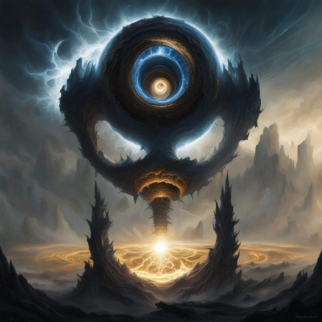 Sinister Time Vortex with Gold and Blue Plasma