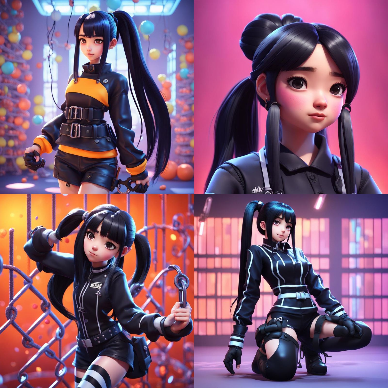 Anime Prisoner Girl in Latex Outfit: 3D Digital Art