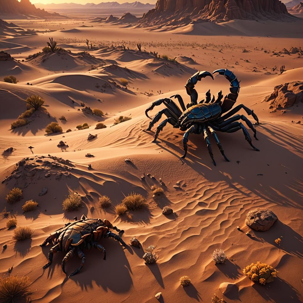 Scorpion in Sunset Desert: Detailed Matte Painting