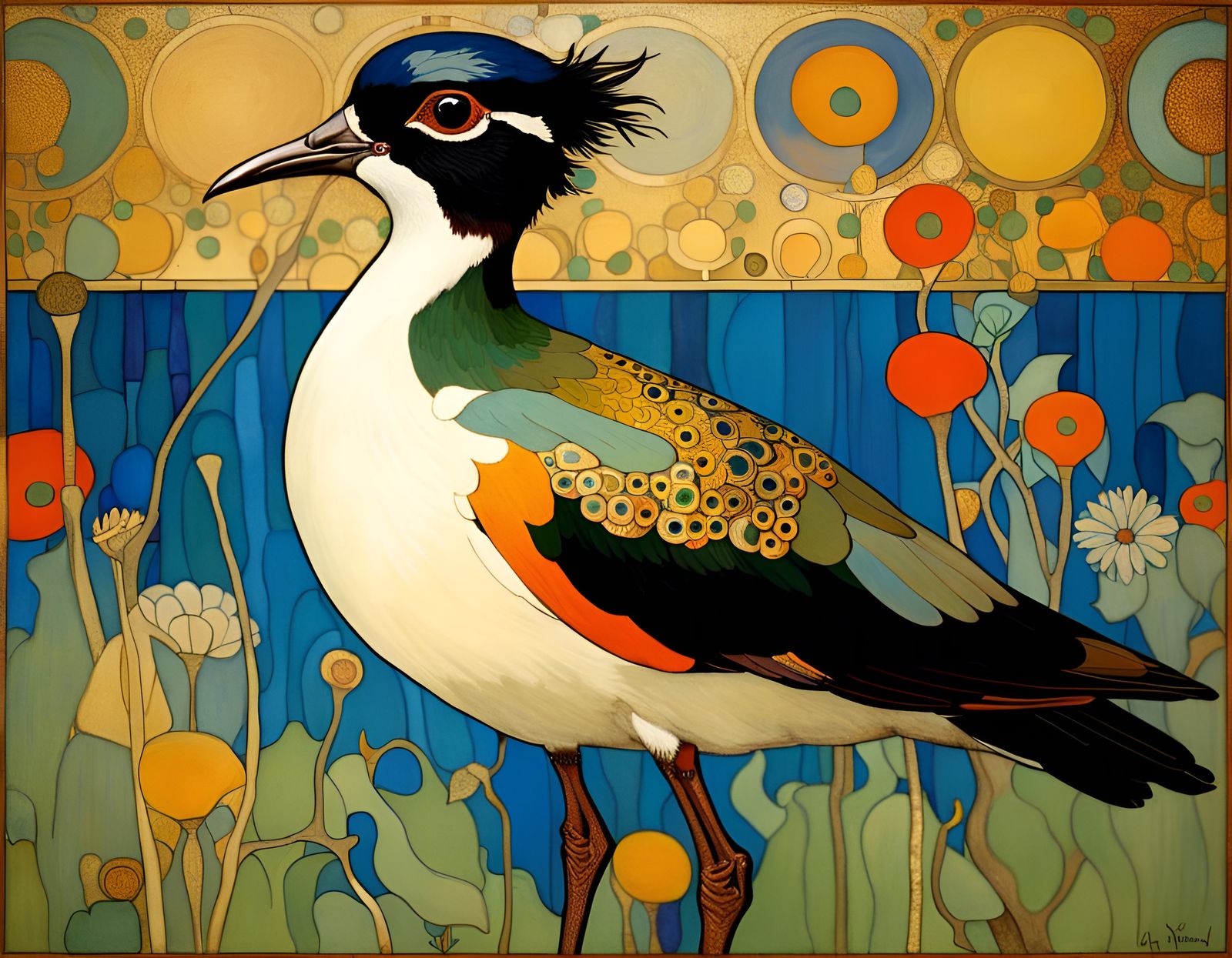 Lapwing in Art Nouveau Style