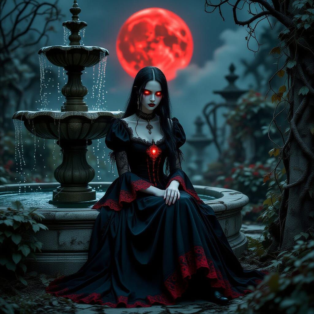 Demonic Woman in Twisted Garden: Dark Fantasy Horror