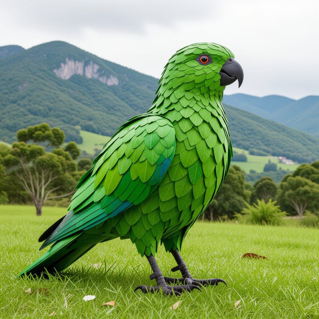 Bird Made of Tree Leaves in Realistic Style