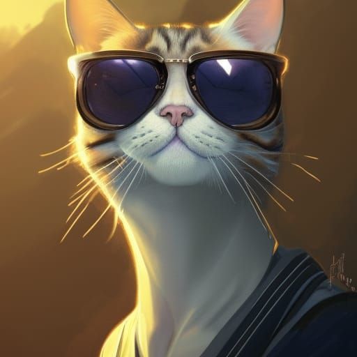 Cat in Sunglasses Hyperdetailed Portrait