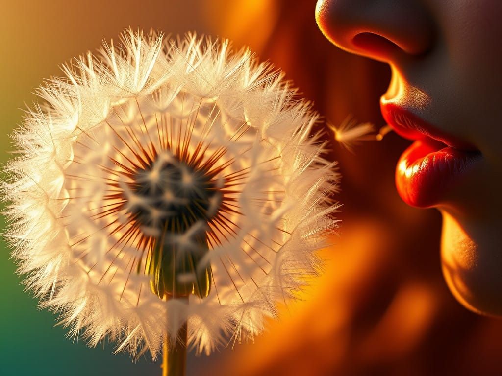 Delicate Dandelion Seeds Dance in the Breeze, in a Cyberpunk...