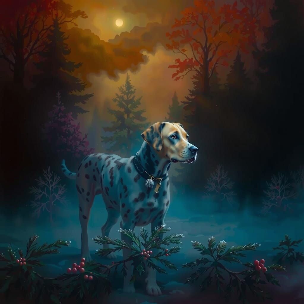 Winter Dalmatian in Mystical Snowscape