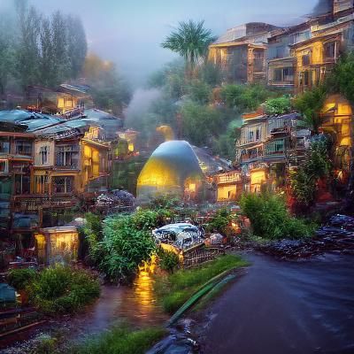 Cyberpunk Compound in Fertile Valley: Hyperrealistic 8K