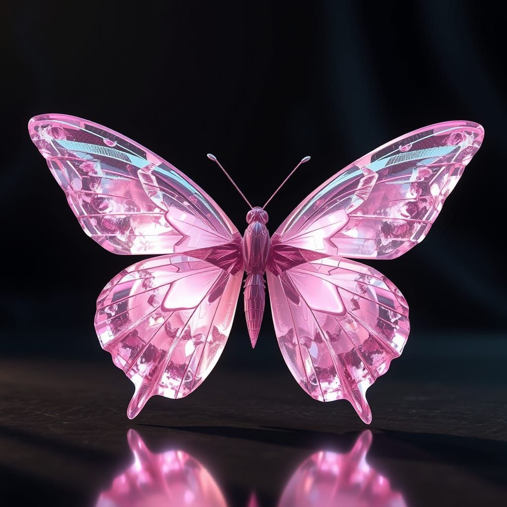 Pink Crystal Butterfly: 3D Render in Digital Art Style