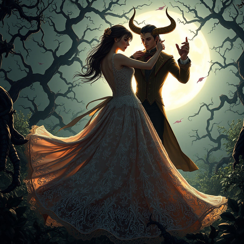 Moonlit Dance with the Devil: Anime-Inspired Art