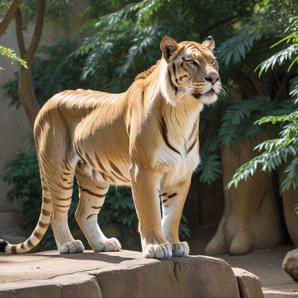 Majestic Liger Observes Zoo Visitors