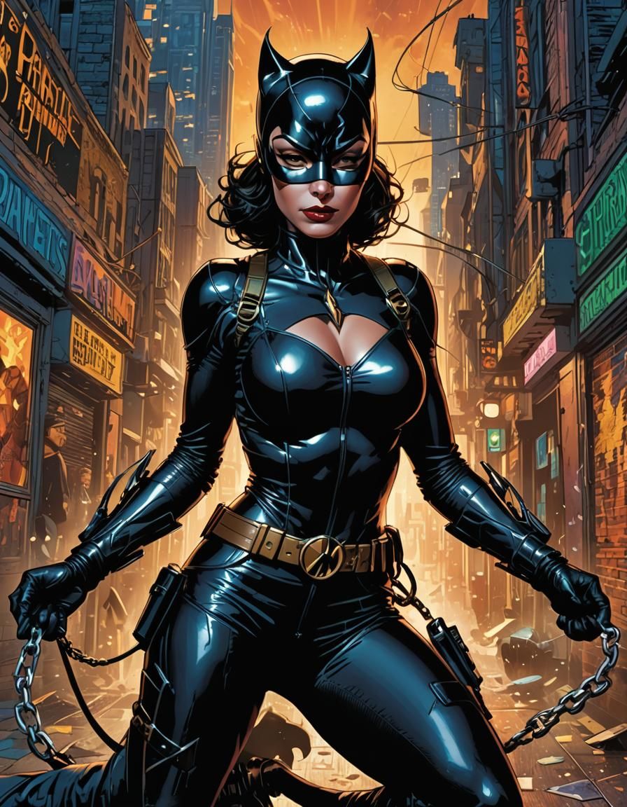 Catwoman Handcuffed: Hyperrealistic Comic Book Art