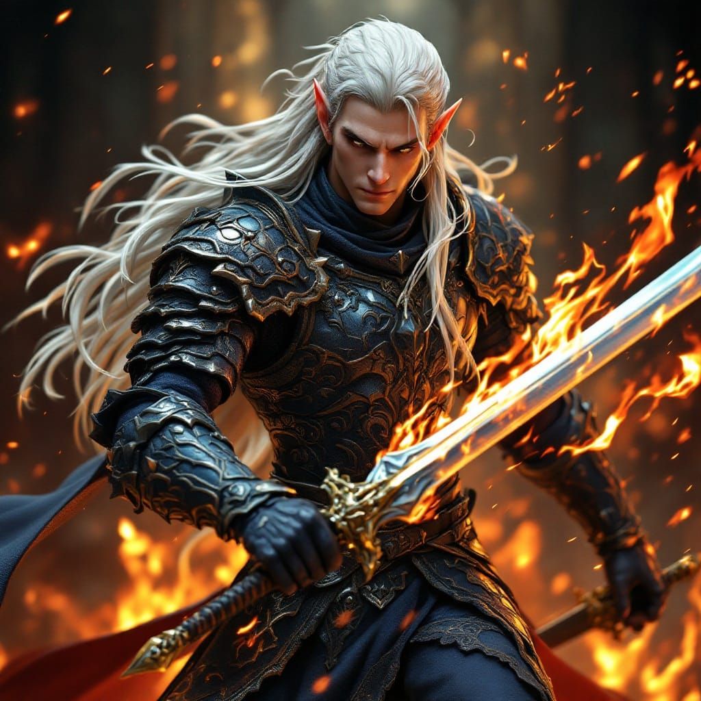 Elegant Elf Warrior in Anime-Inspired Armor