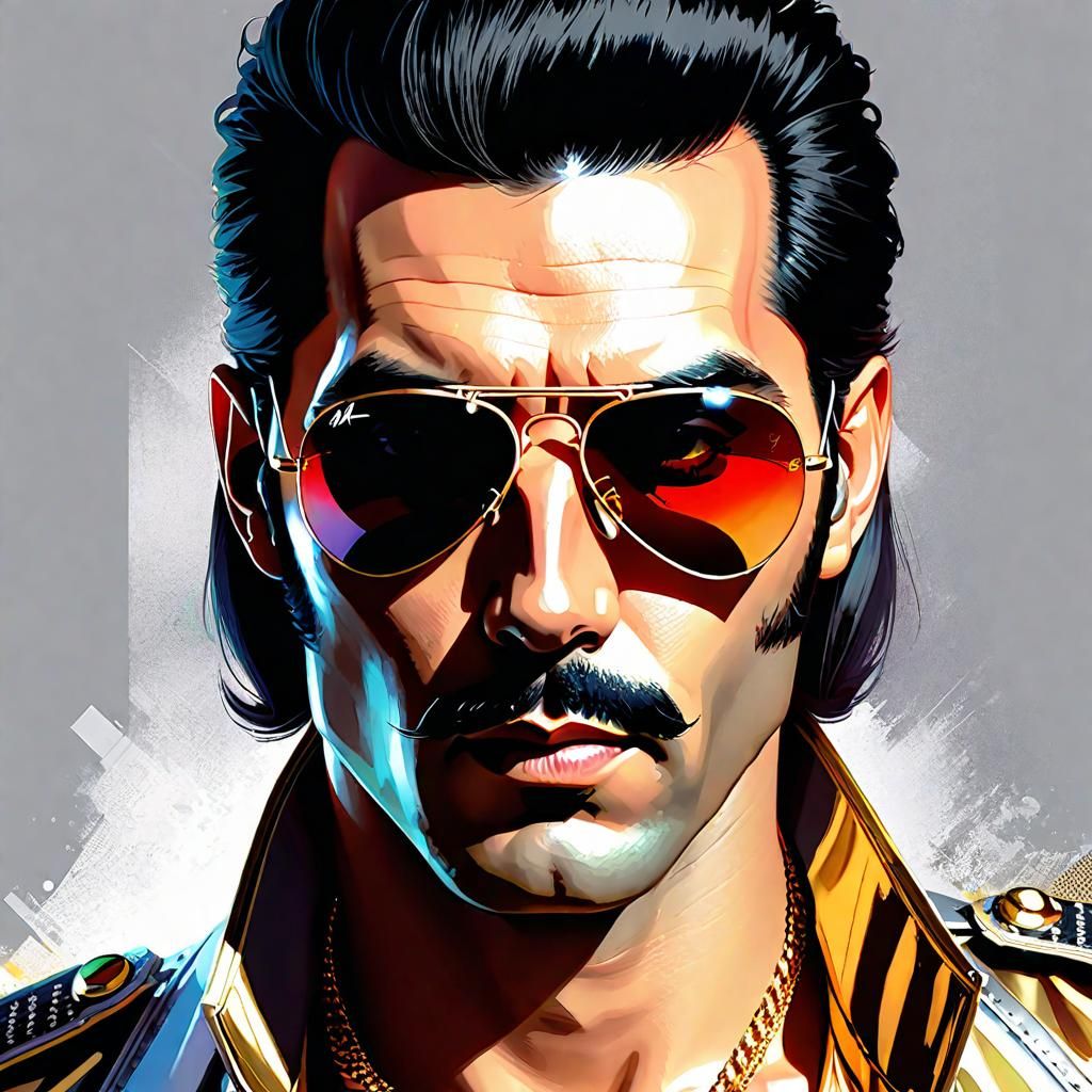 Freddie Mercury in Aviator Sunglasses, Hyperdetailed Art