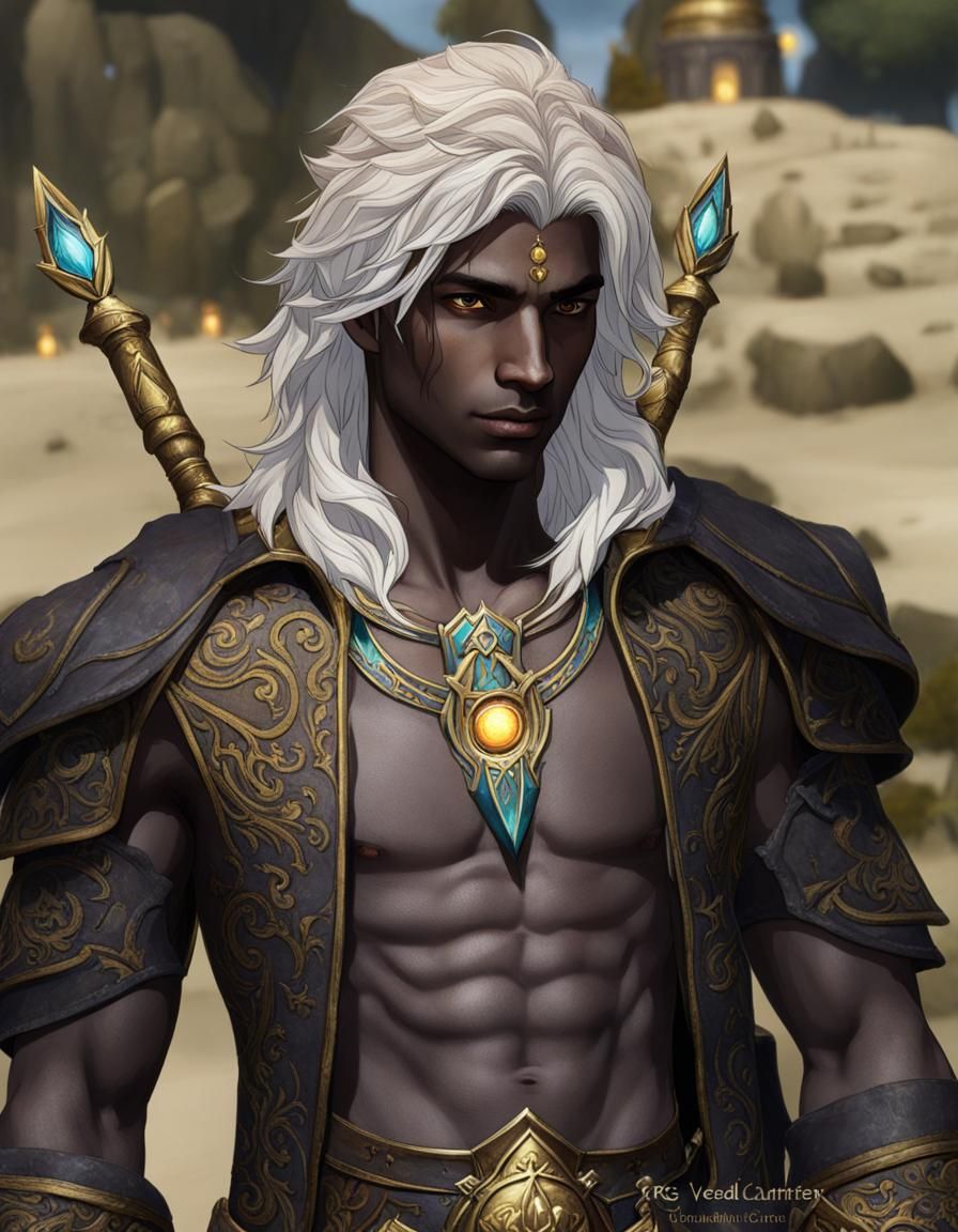 Androgynous Dark Elf Sorcerer in Golden Temple