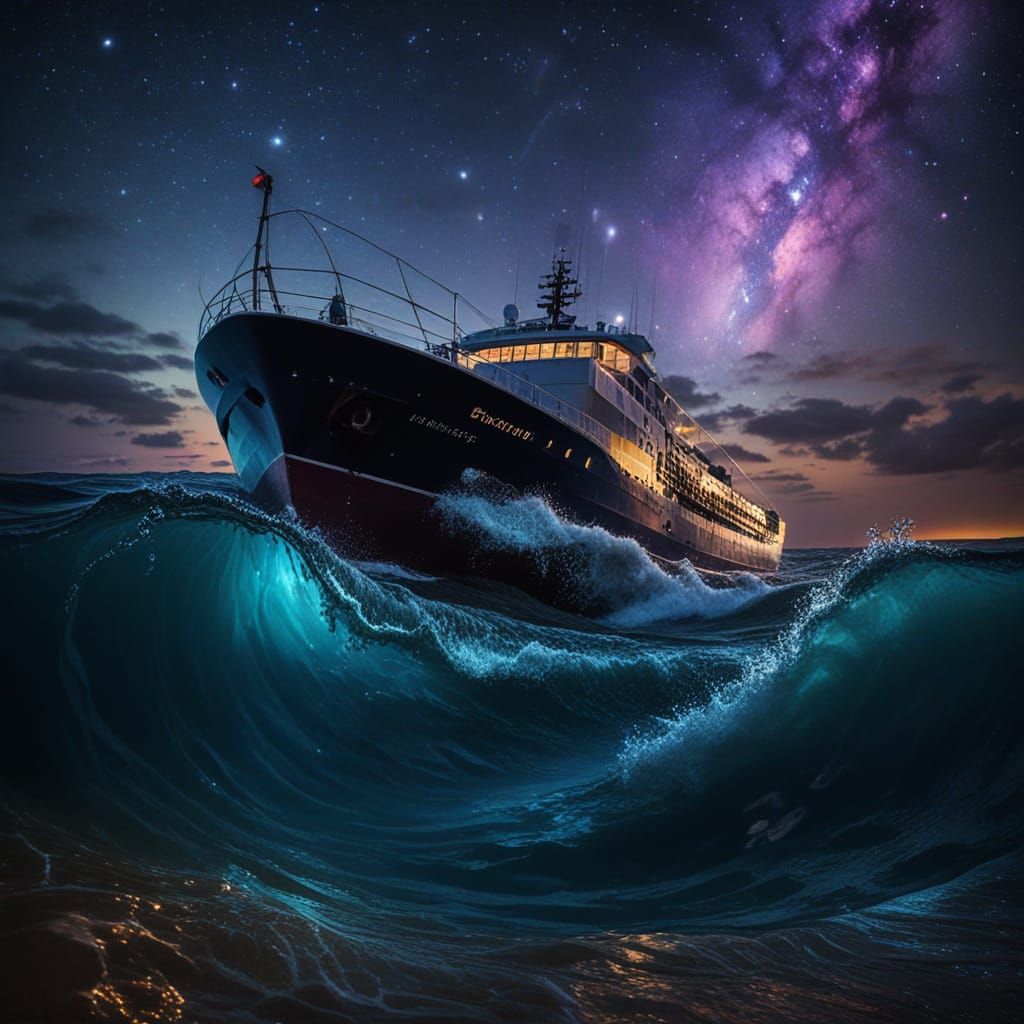 Vessel Under Starry Night Sky