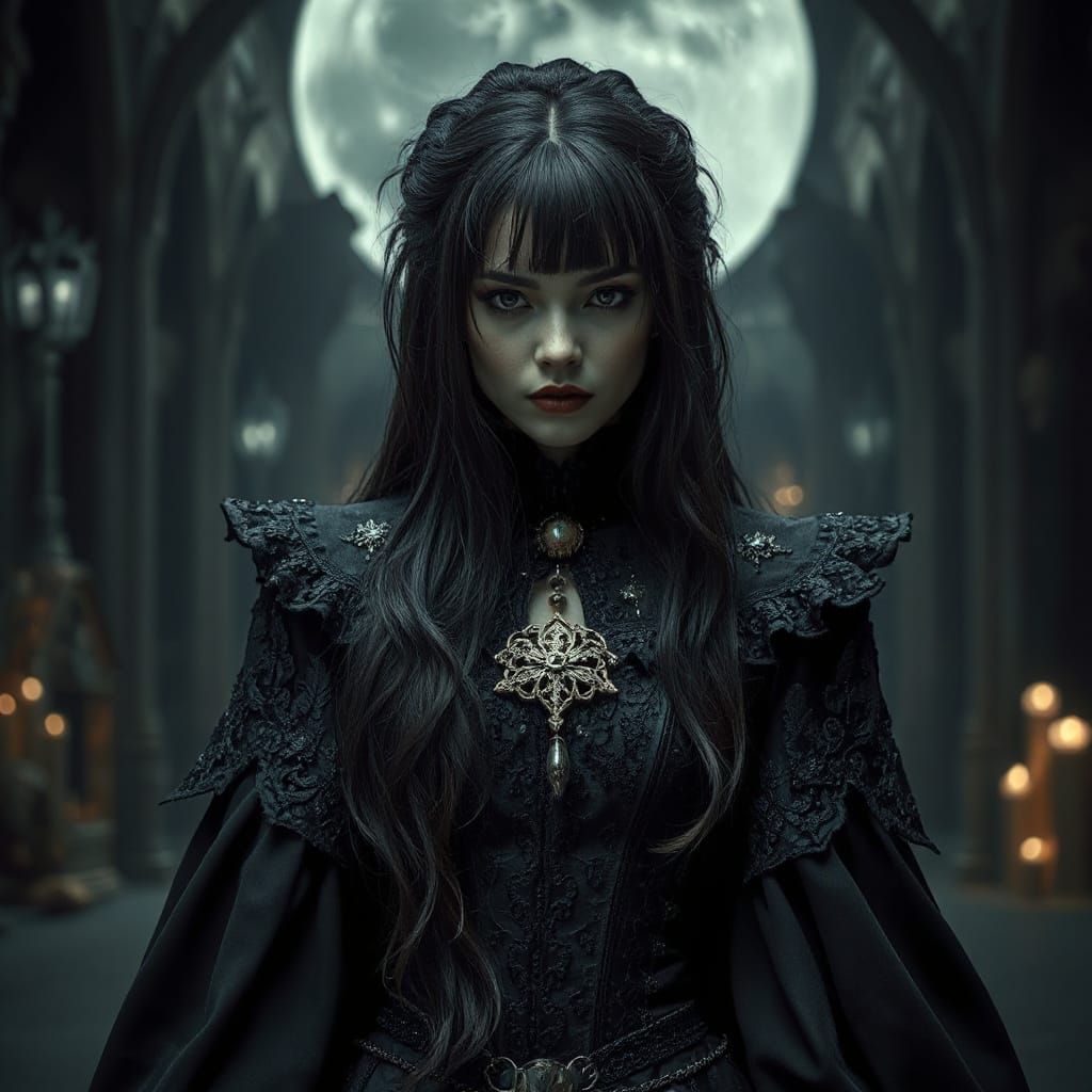 Elegant Vampire in Gothic Moonlight, Ash Thorp Style