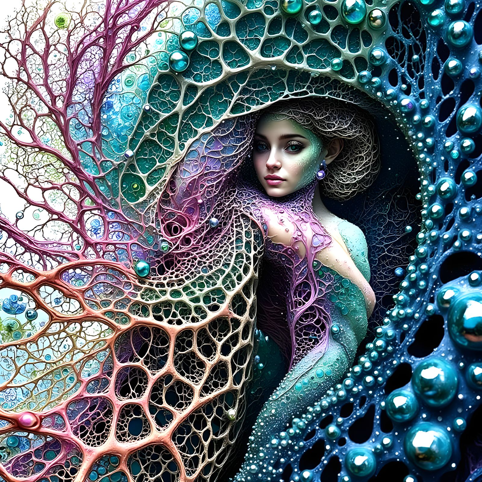 Dreamscape of Fractal Sea Foam People on Giant Waves