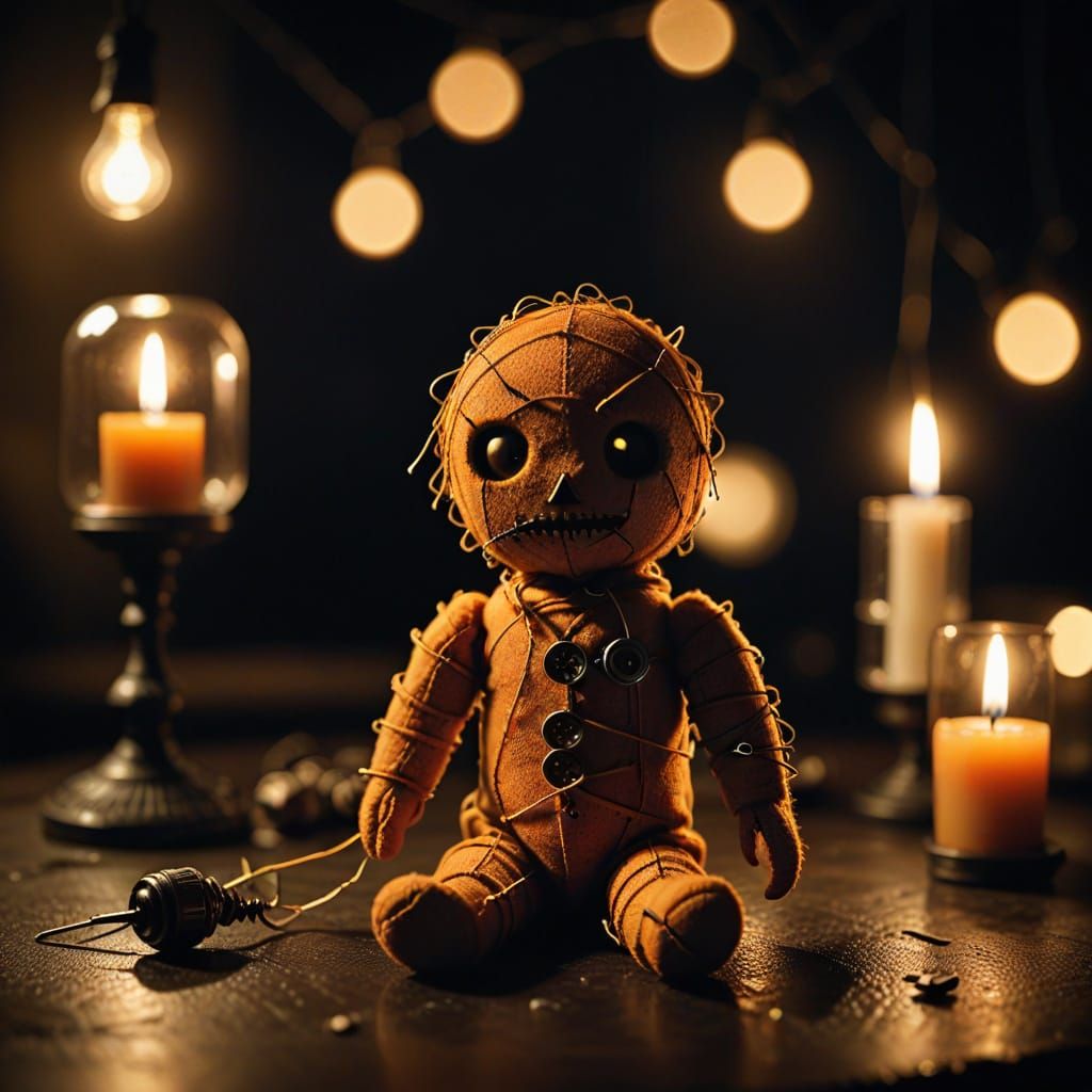 Mysterious Voodoo Doll in Film Noir Style