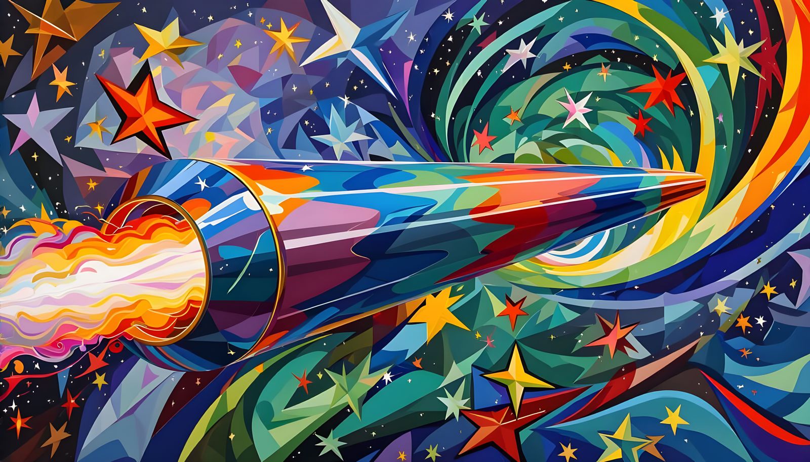 Cosmic Cylinder with Impasto Star Exhaust