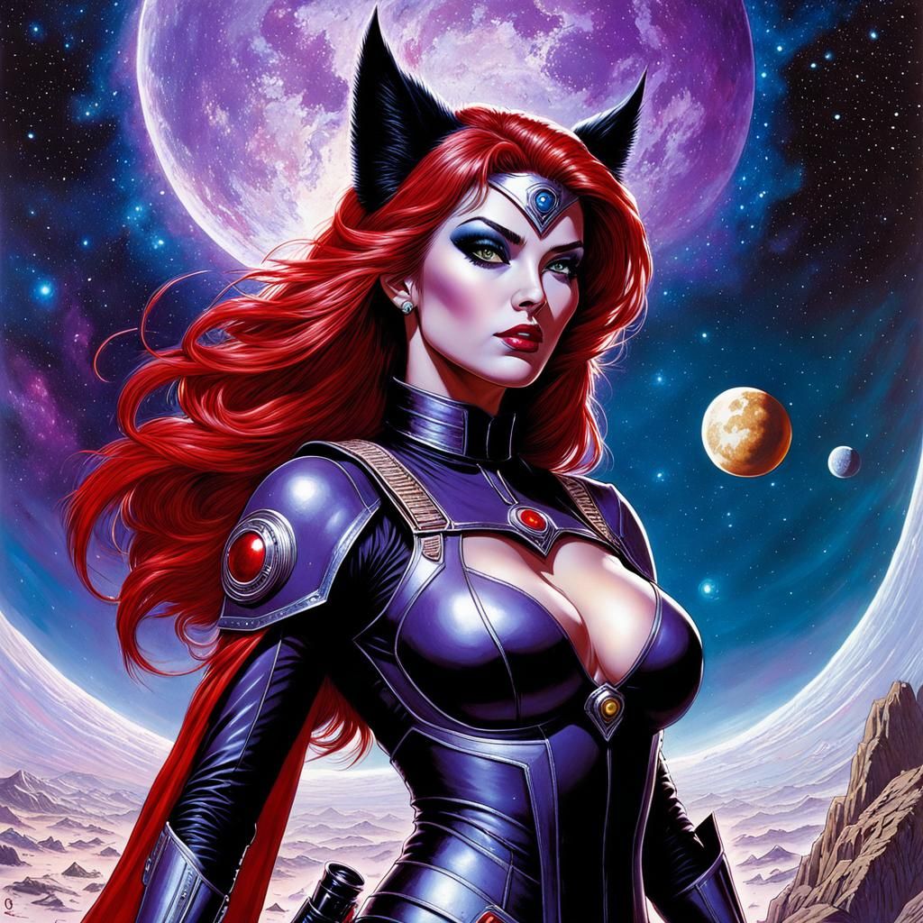 Kpop Catgirl Demon Aliens in Retro Sci-Fi Space