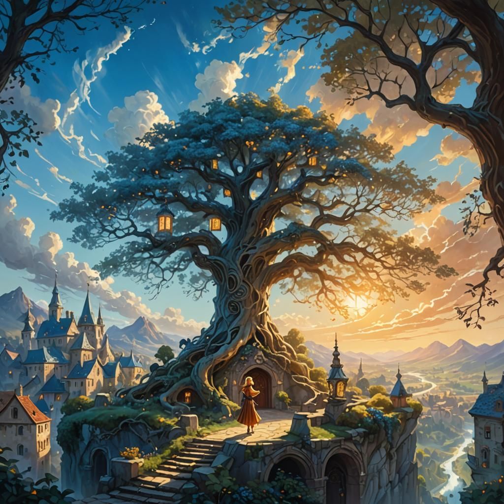 Tree Woman in Golden Sunshine Landscape