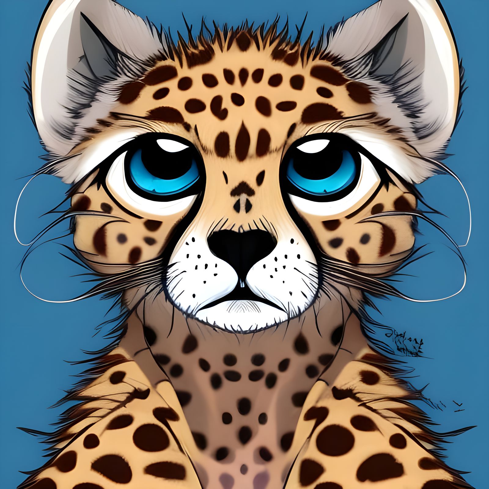 Cute Cartoon Cheetah Cub in Anime Style
