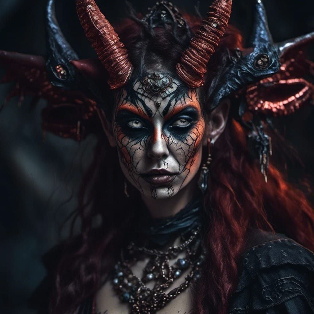Mystic Tiefling Witch Portrait in Dark Fantasy Style
