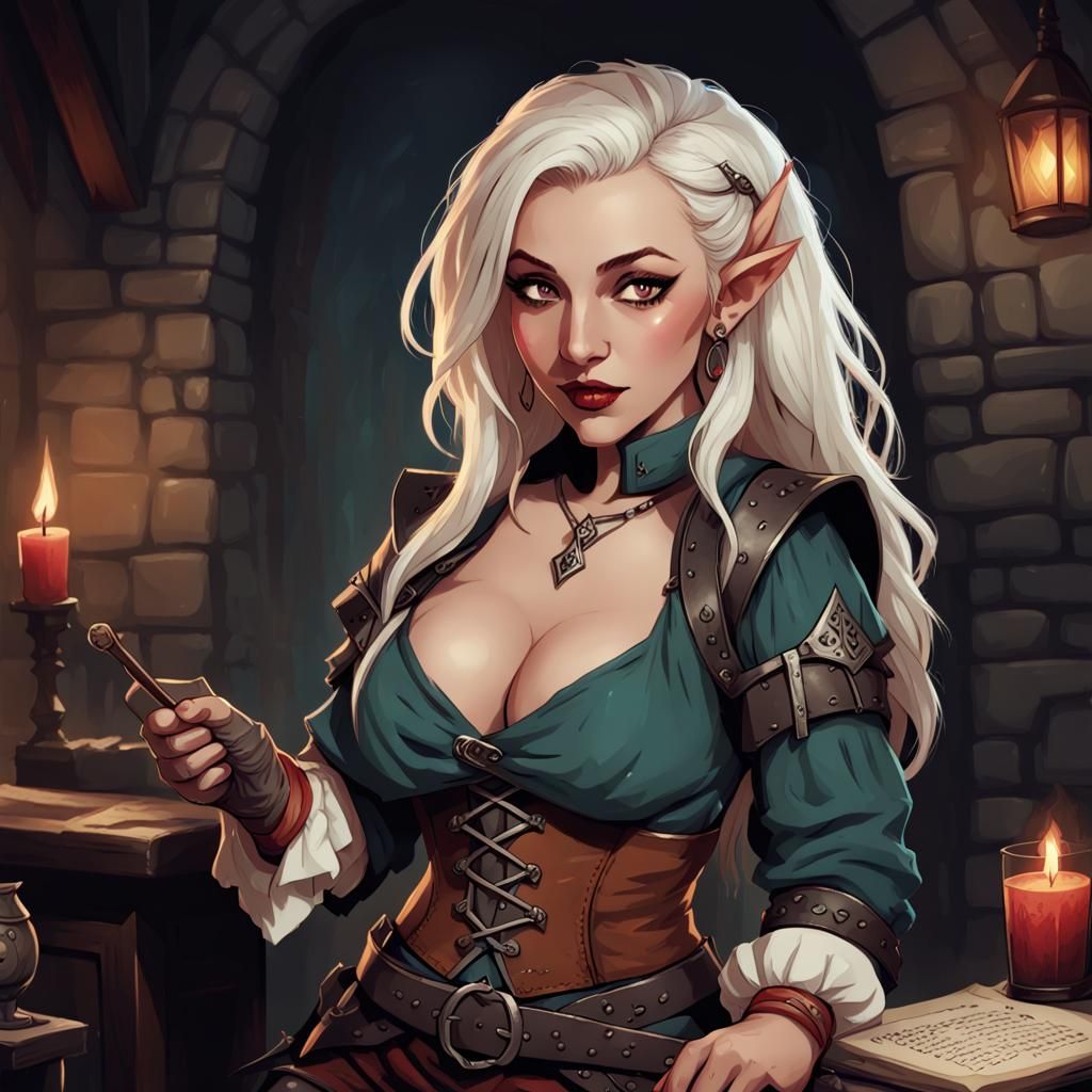 Half-Elf Bard in Darkest Dungeon Style