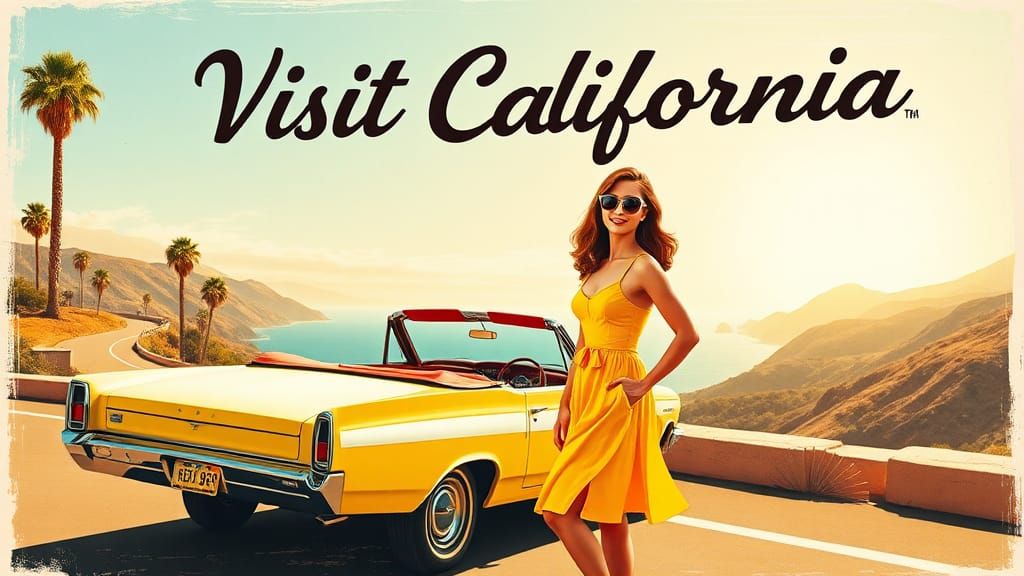 California Coast Travel Poster in Retro Style