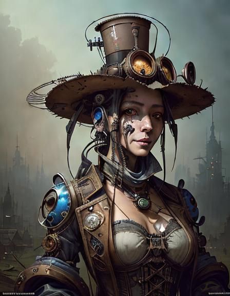 Steampunk Robot Scarecrow Portrait as Matte Painting