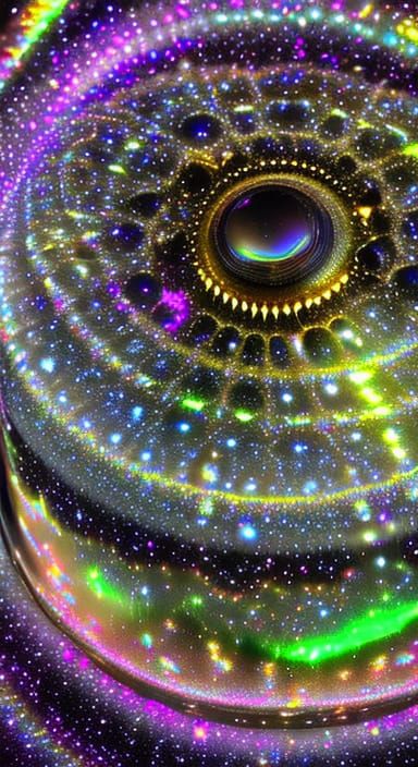 Sparkling dew iridescent deep obsidian Bear Opalescent Dichroic glowing with intricate crystal details, HDR, beautifully...