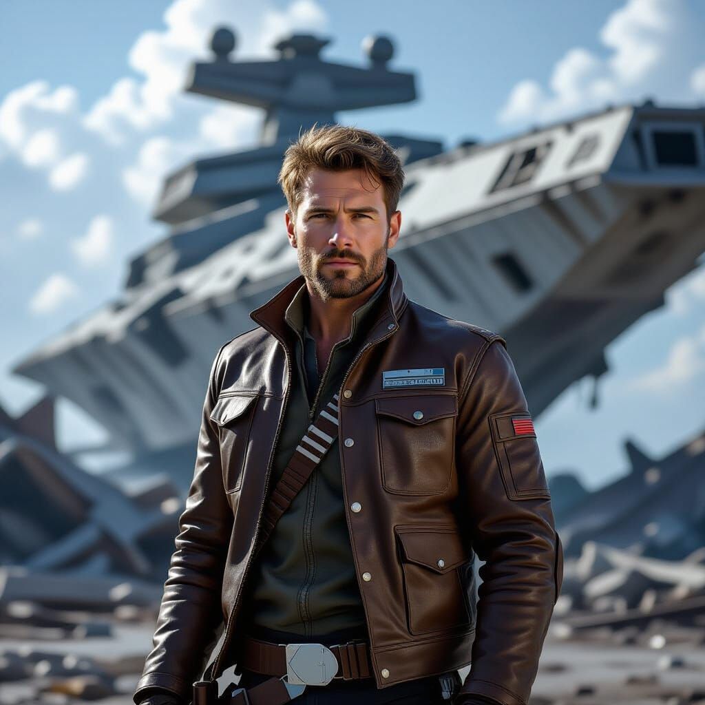 Star Wars Pilot Amidst Imperial Star Destroyer Wreckage