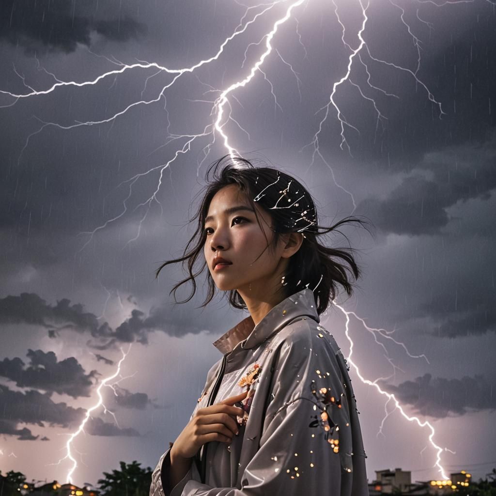 Dominant Woman in Stormy Dreamscape, Detailed Portrait