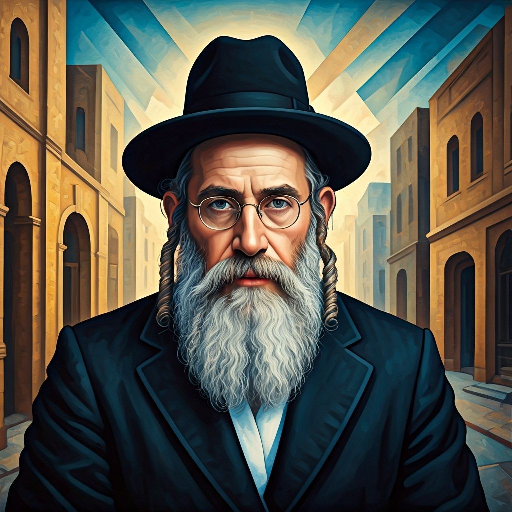 Cubist Portrait of Hasidic Man in Urban Landscape