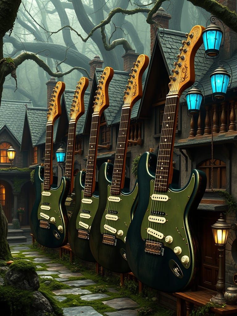 Steampunk Guitar Homes in Quaint Gothic Village