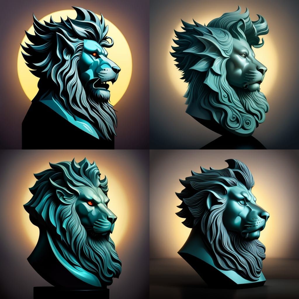 Marble and Jade Lion Head Sculpture in Fog