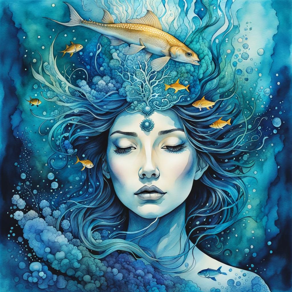 King of the Seas: Surreal Watercolor Dreamscape