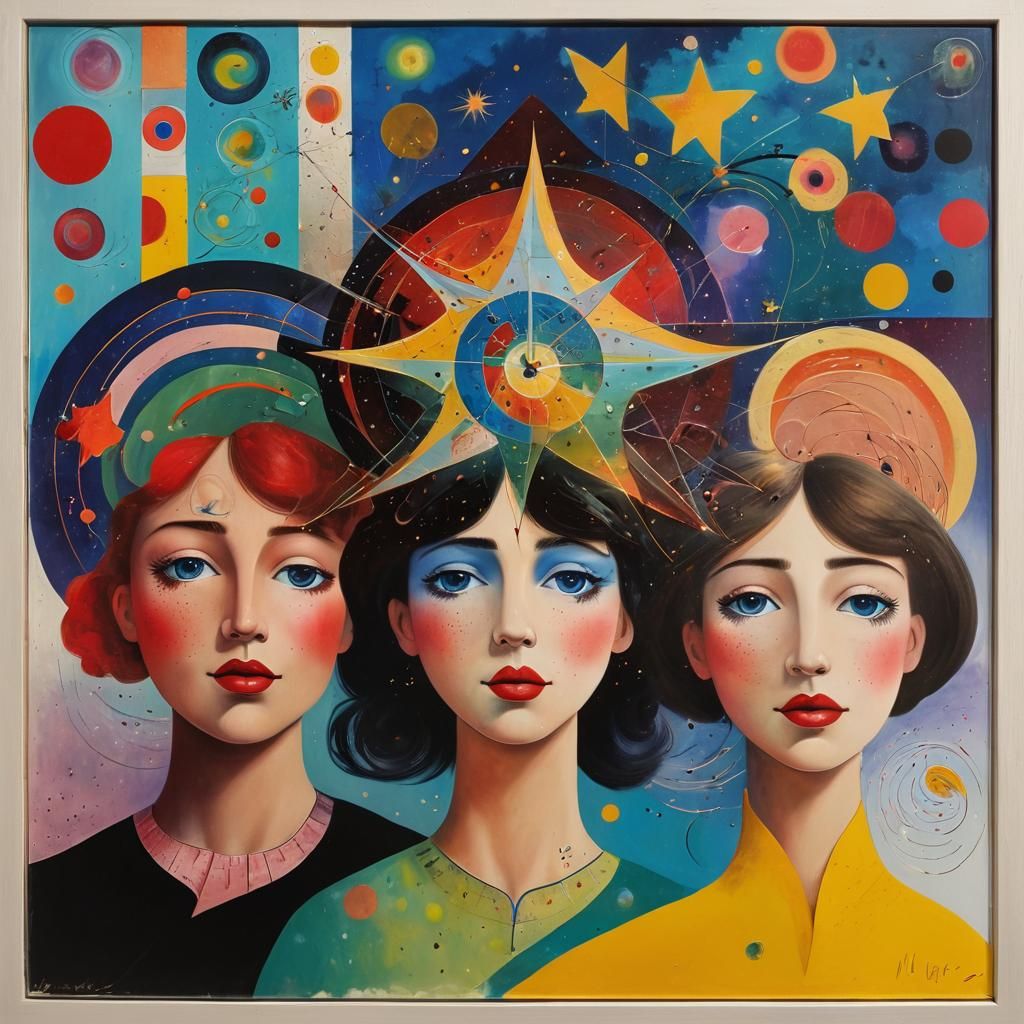 Abstract Stars and Nebulae in Naive Art Style