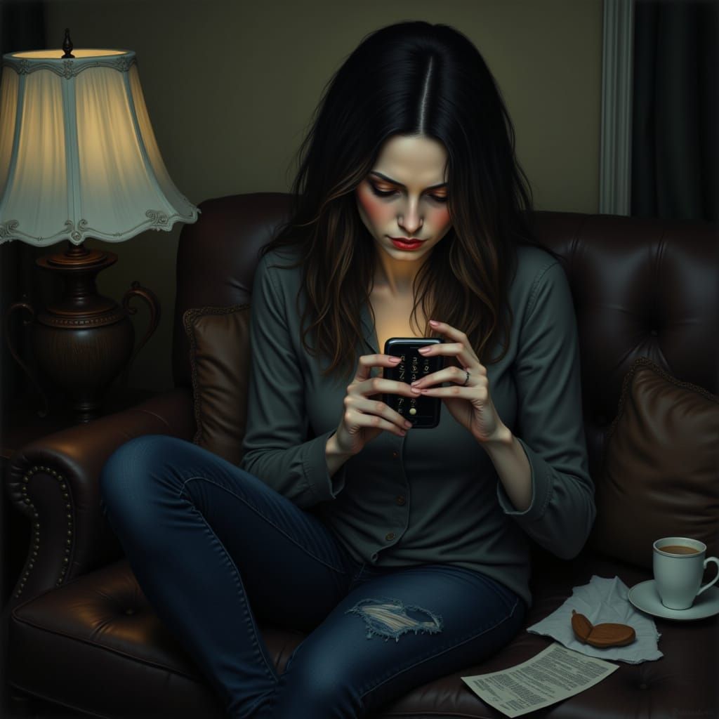 A Distraught Woman in Solitude, Dialing for Help