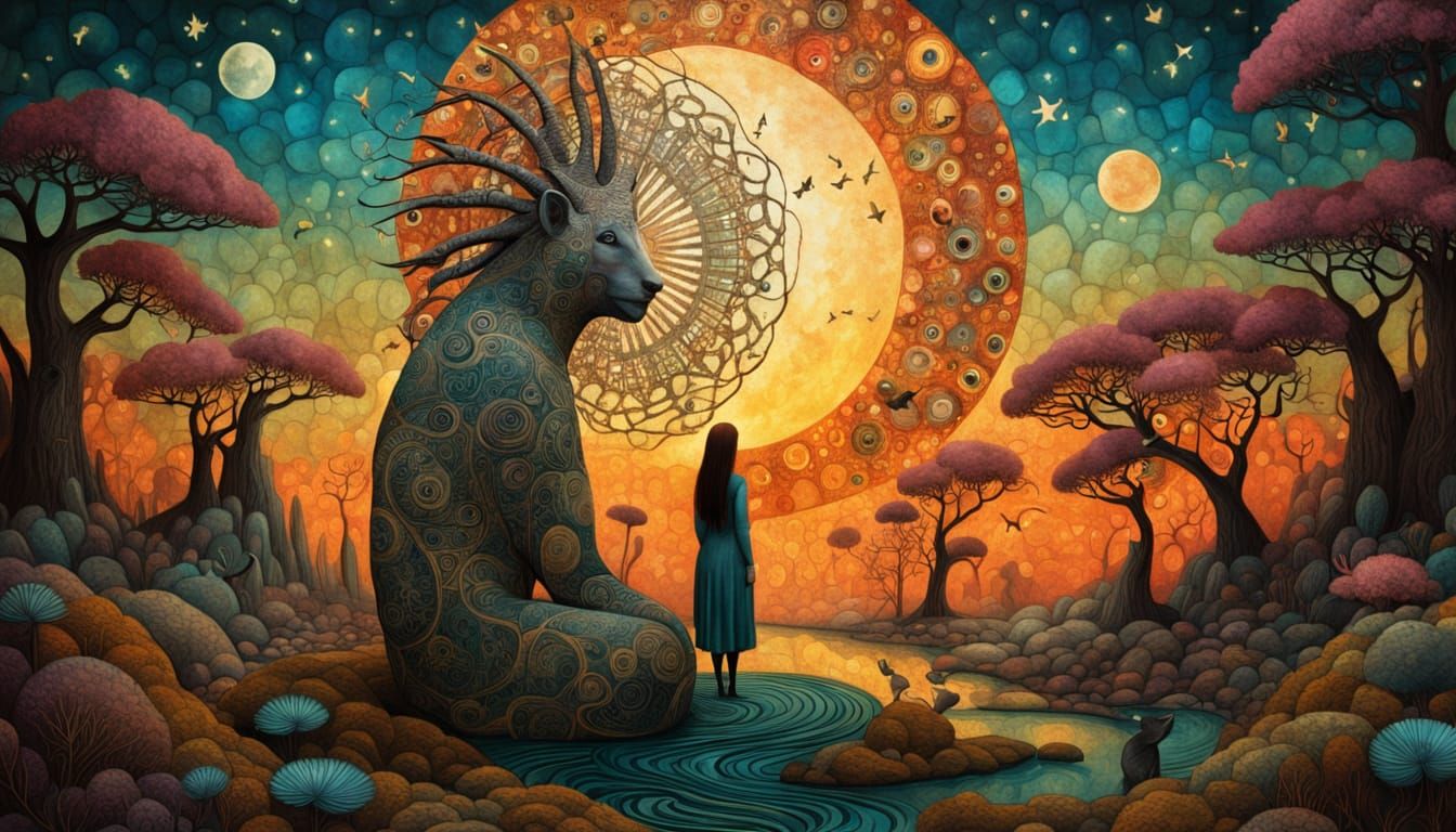 Mystical Shaman Reassembles Shattered Mirrors Amidst a Vibra...