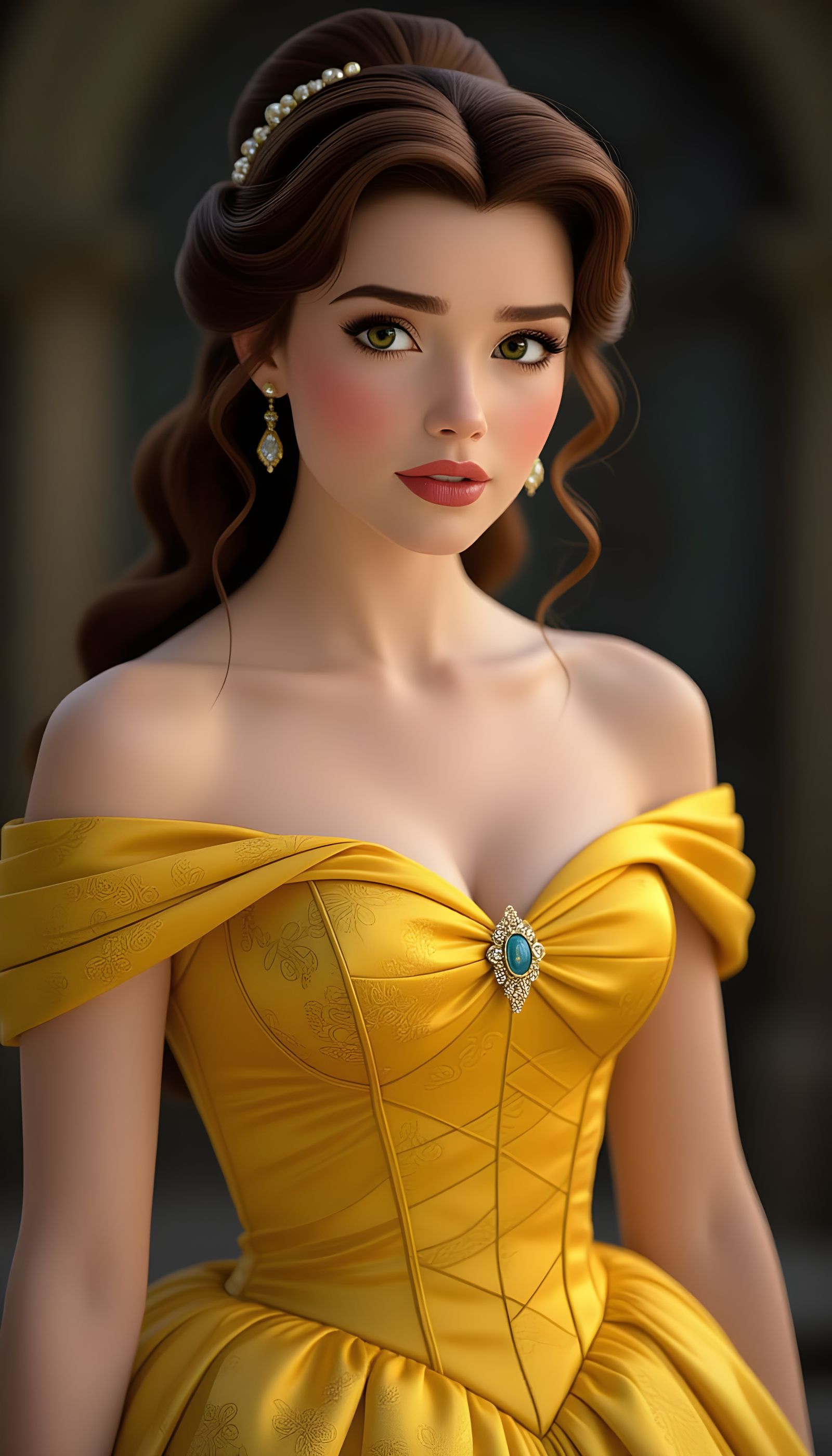 Belle in Strapless Dress, Pixar Rendered Portrait