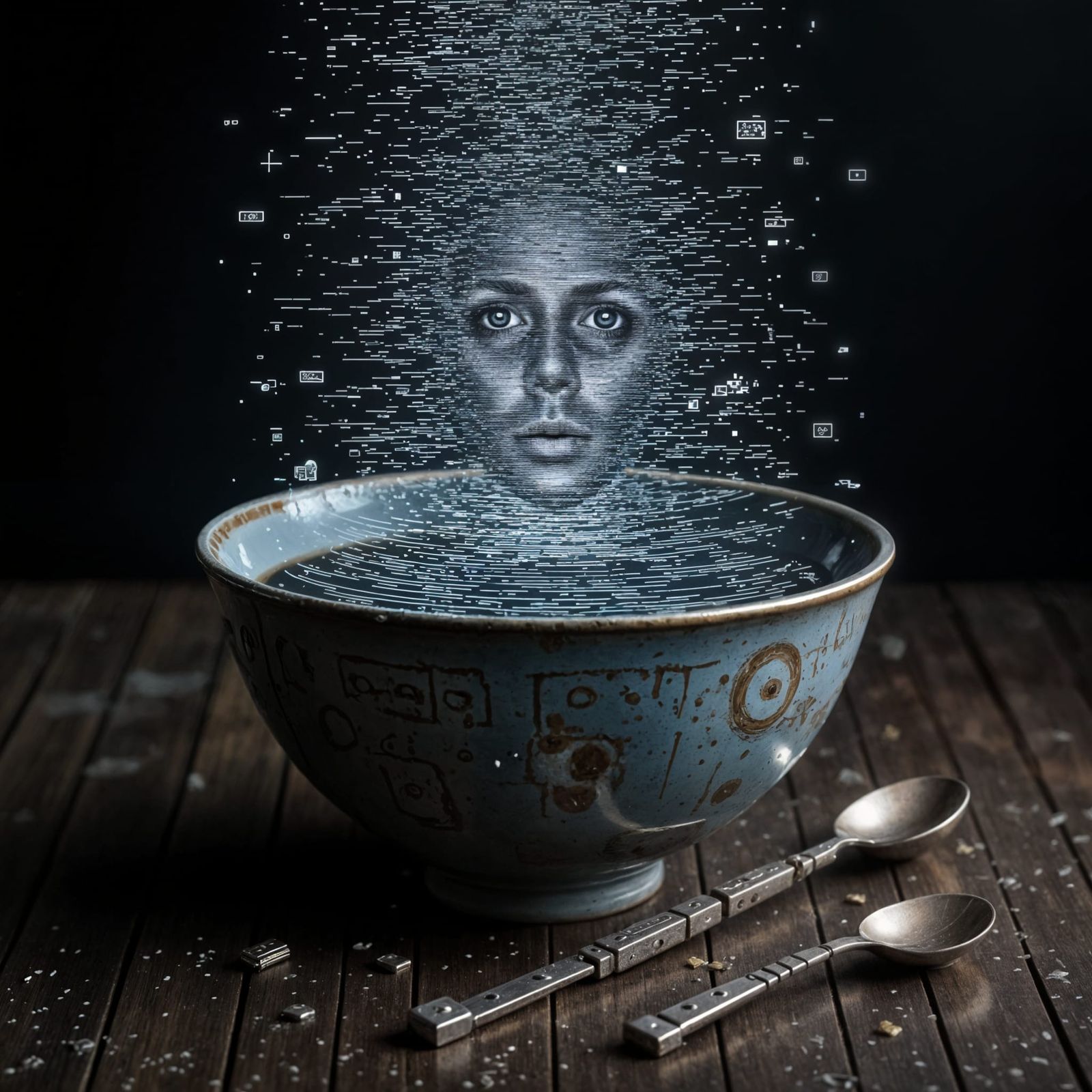 Television Static Soup Bowl in Cyberpunk Style